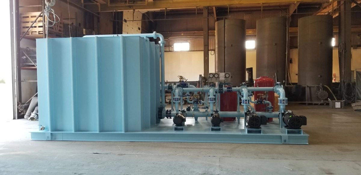 Break tank water storage system with booster pump package